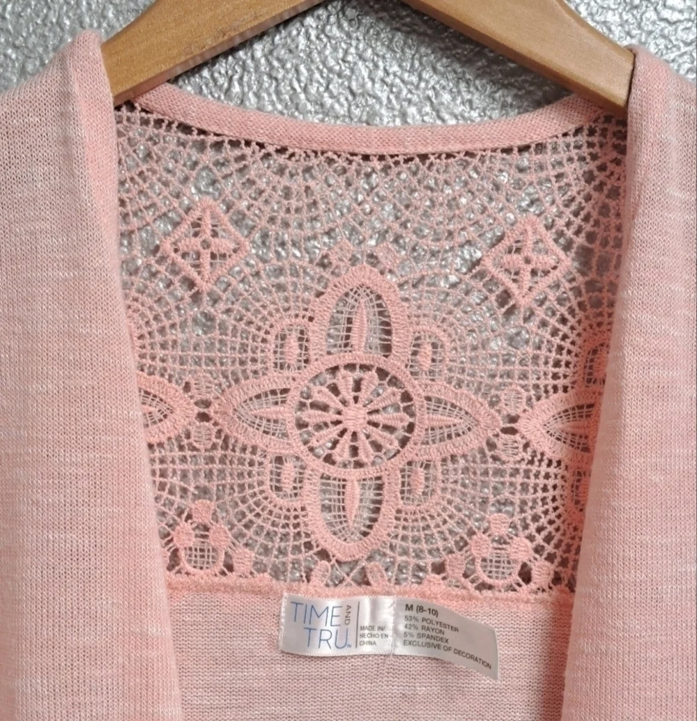 Pink Open Face Cardigan With Crocheted Shoulders